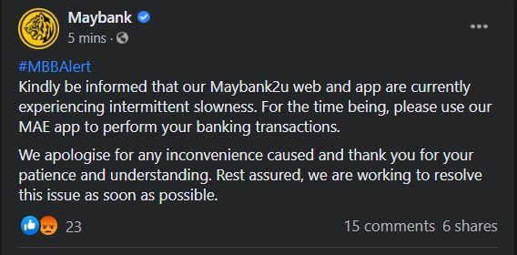 gangguan perkhidmatan Maybank