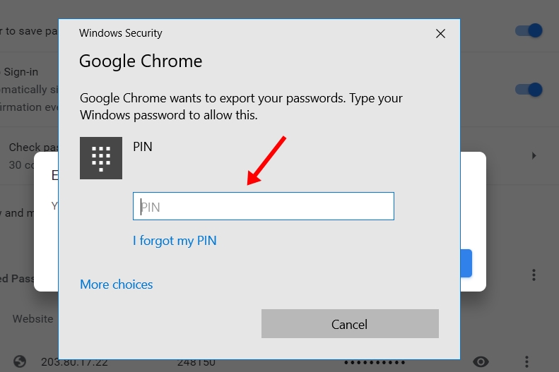 import export password Chrome